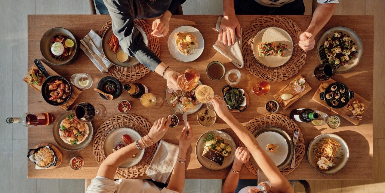 Family dining in resort